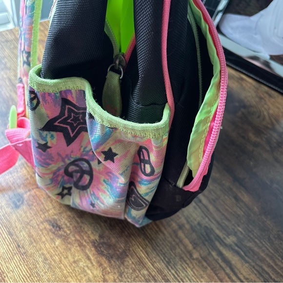 Girls Backpack from Justice- fluorescent stars heart design - worn - Picture 5 of 9